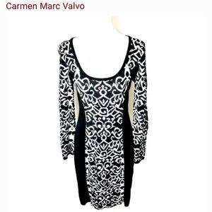 CARMEN MARC VALVO -Black and white pattern sweater dress.